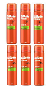 6 x Gillette Fusion 5 Action Delikatny Żel do Golenia z Olejkiem Migdałowym 200ml